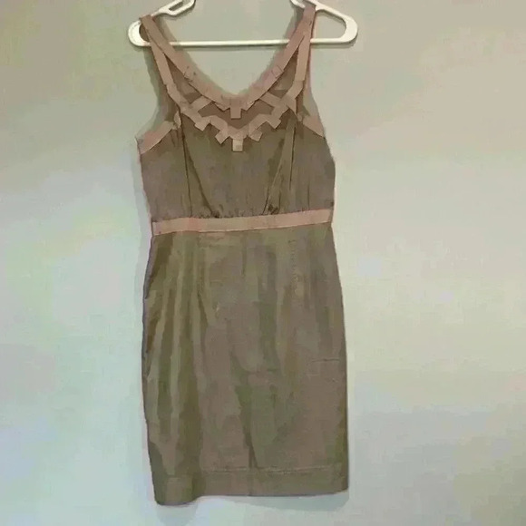 Ann Taylor Loft Sz 4 Tan Lace & Ribbon Sleeveless Cotton Polyester Dress - Picture 1 of 3